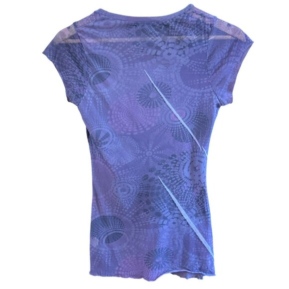 Sweet Pea Stacy Frati Sheer Psychedelic Print Short Sleeve Blouse Small Y2K 1990 - Picture 3 of 3